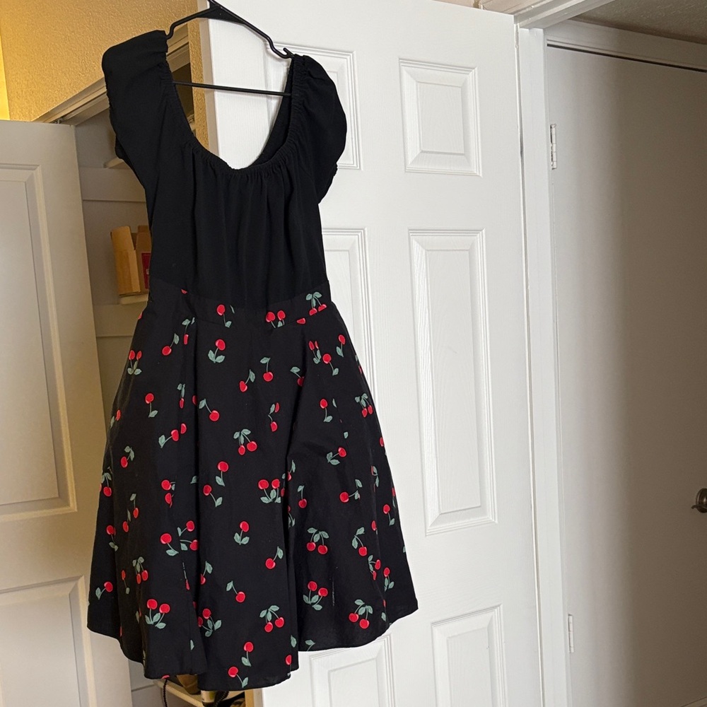 City Chic Black Dress with Red and Green Cherry Print